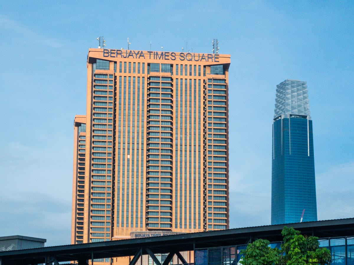 Berjaya Times Square with the name across the top of the tower